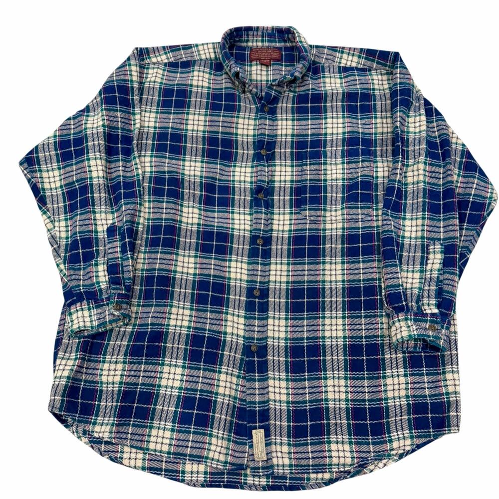 Vintage Abercrombie & Fitch The Big Shirt Mens XL Blue & Cream Plaid Flannel Y2K